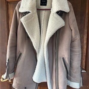 Bershka Brown and Cream Teddy Jacket